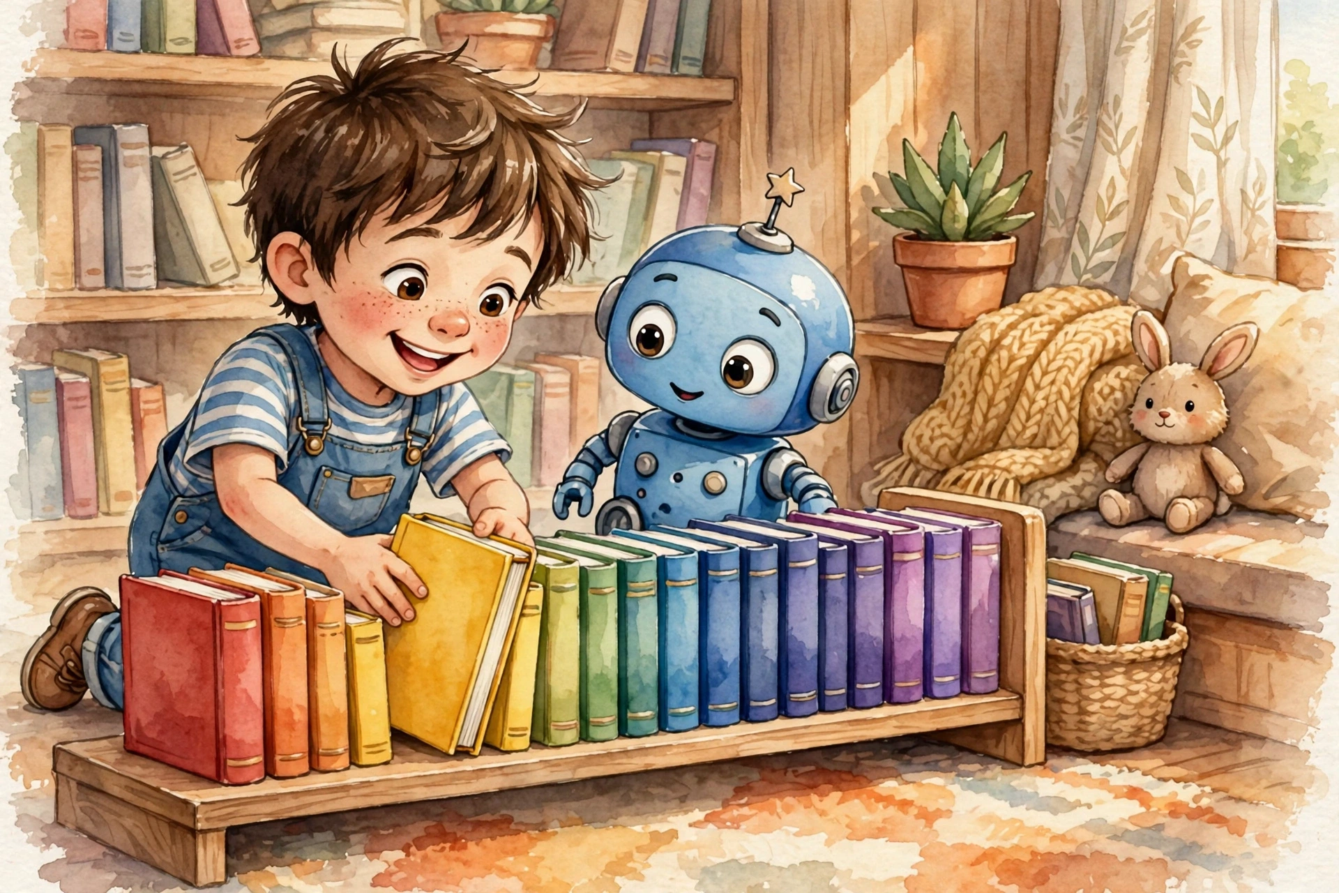 Rainbow books organized by color pattern — red orange yellow green blue purple, Sorting by color Pattern